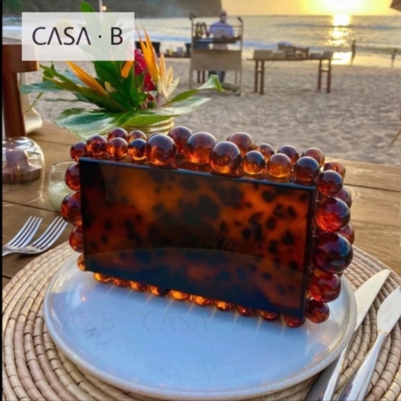 5⭐️CASA B | NERI Beaded Acrylic Clutch Bag in Tortoise - Picture 4 of 5